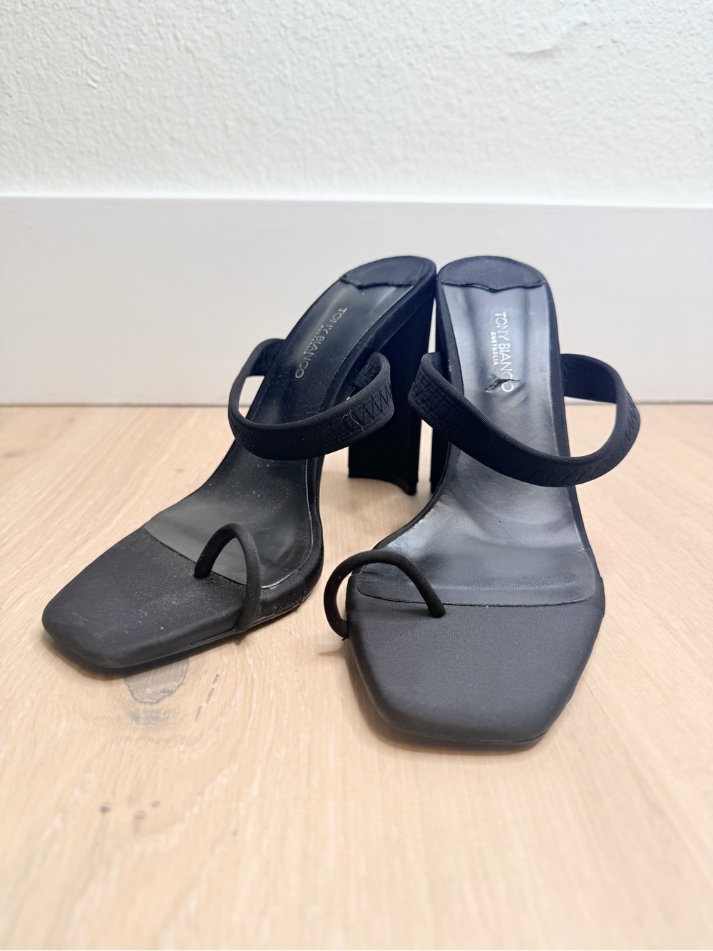 Tony Bianco ‘Sierra Black Lycra’ Heel Sandals Revolve Size 7.5 $180